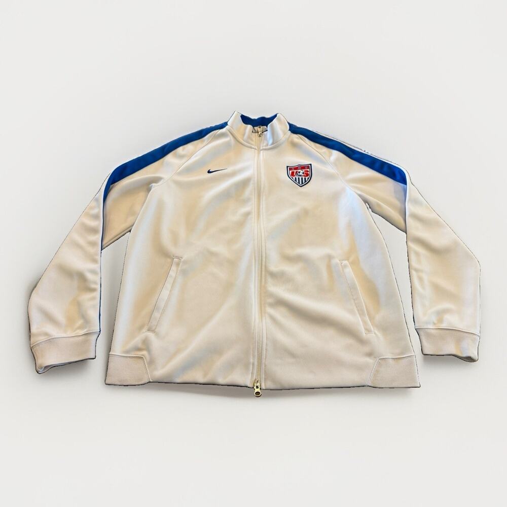 Nike Mens White Blue USA Soccer USMNT Track Full Zip Jacket Size XL 589862-100